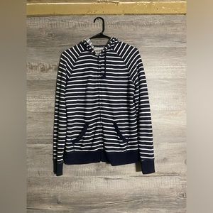 F&F Womens Navy White Sweatshirt Full Zip Hooded Stripes Long Sleeve Size M